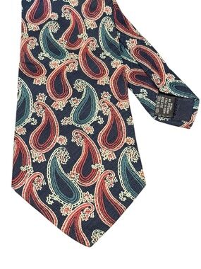 Giorgio Armani Cravatte Vintage Silk Paisley Tie Navy Burgundy Green Made Italy